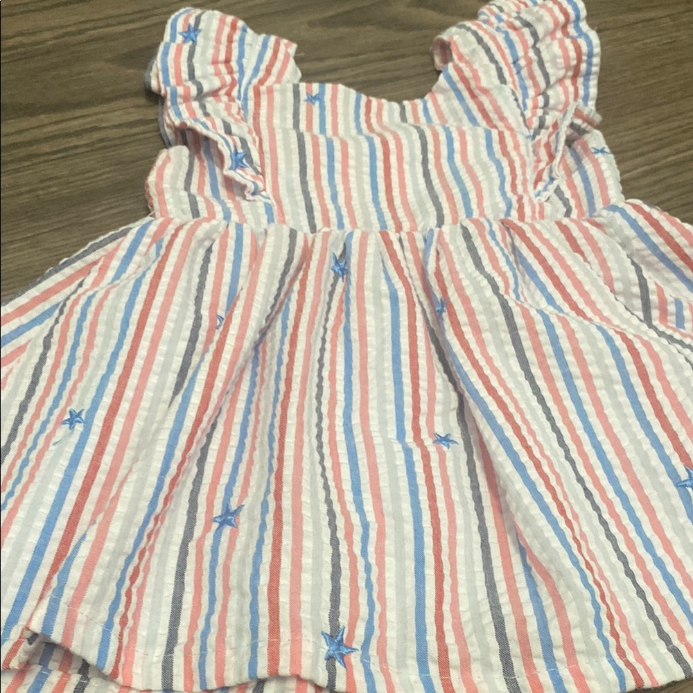 Cat & Jack Stars & Stripes Ruffle Seersucker Dress w/ Bow Back. 18M 4th of July